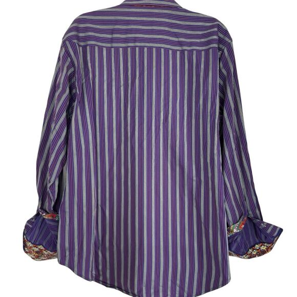Robert Graham Purple Striped Cotton Long Sleeve Whimsical Button Down XL LSU - Picture 6 of 9